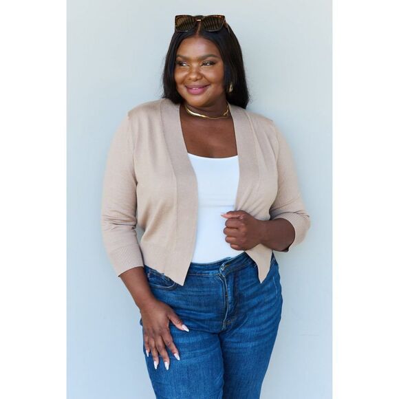 Doublju My Favorite Full Size 3/4 Sleeve Cropped Cardigan In Khaki - Picture 6 of 9